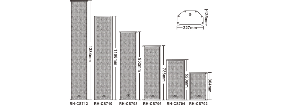 Multiple Power Selection Column Loudspeaker RH-CS7 Series Size