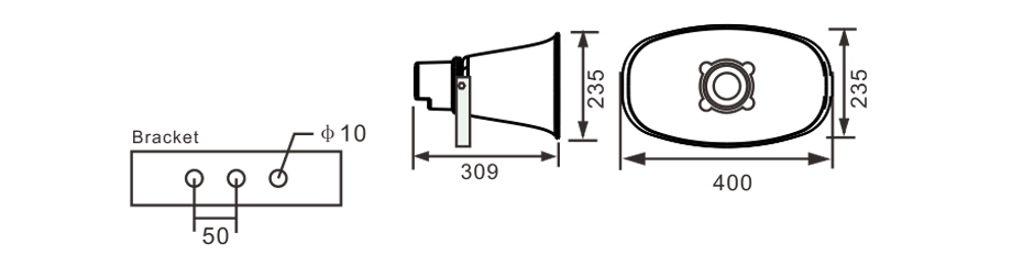 50W PA Horn Speaker RH-HS55 Size